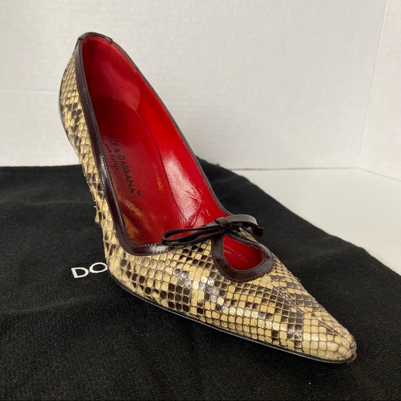 Dolce & Gabbana Beige & Brown Snakeskin Heels 6.5 - Picture 4 of 12